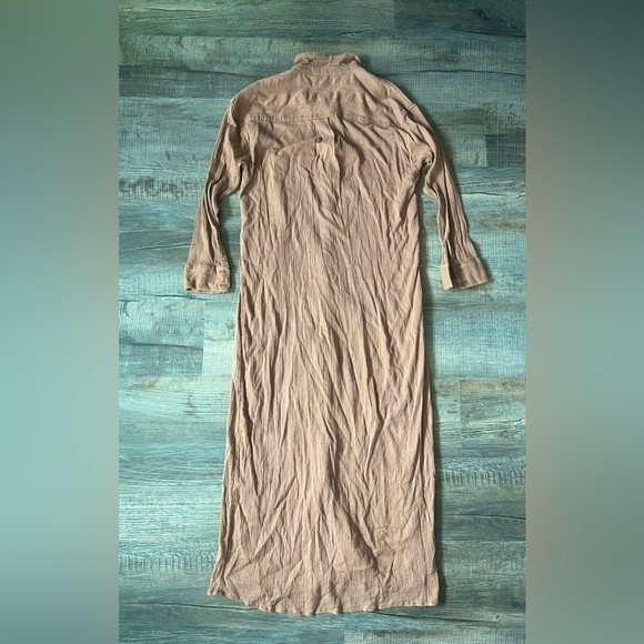 Free People Cotton Tan Button-Front Maxi Shirt Dress Size S - Picture 6 of 7